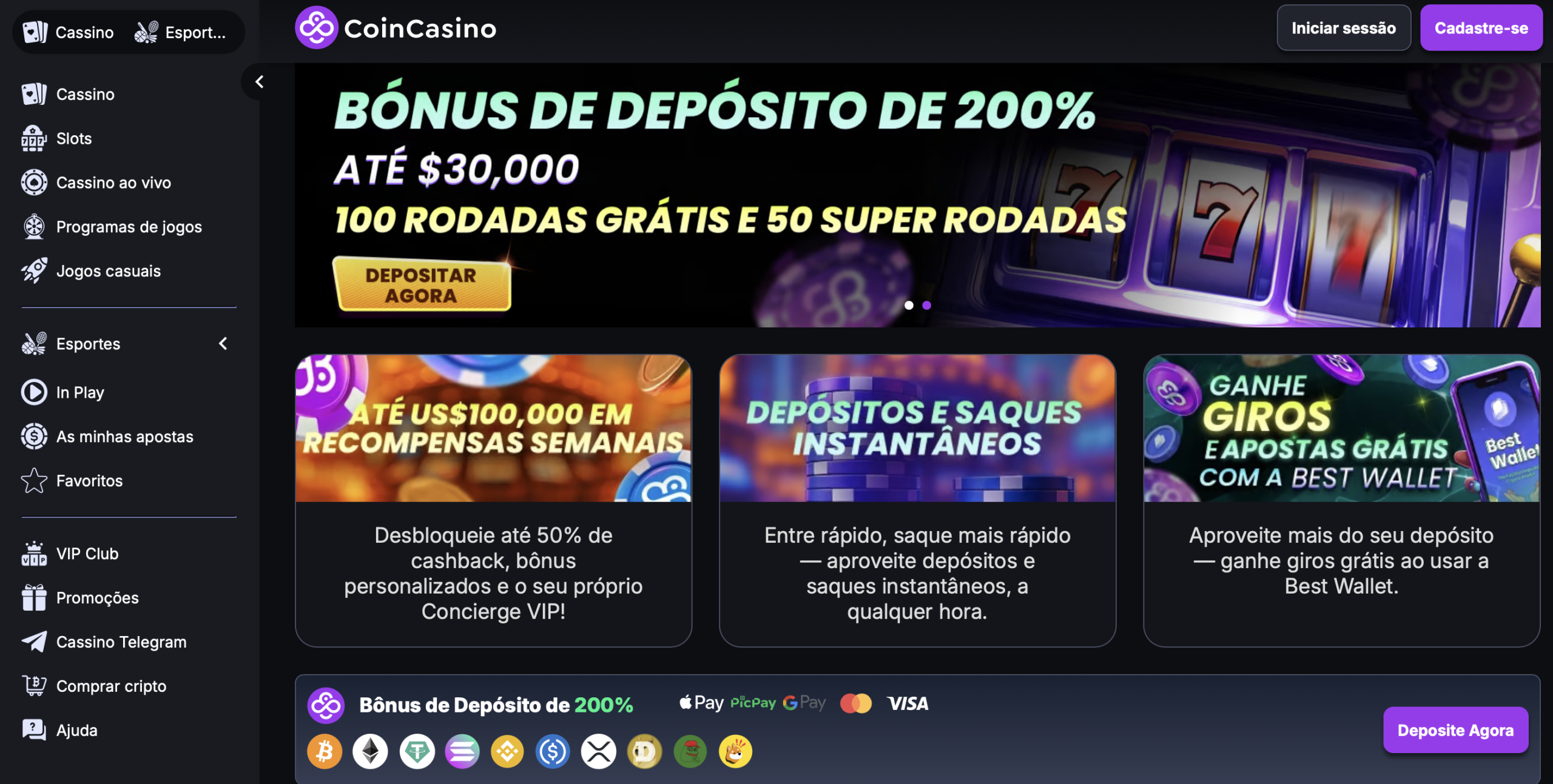 CoinCasino - Cassino Estrangeiro Cripto com Bônus de 200% até $30.000