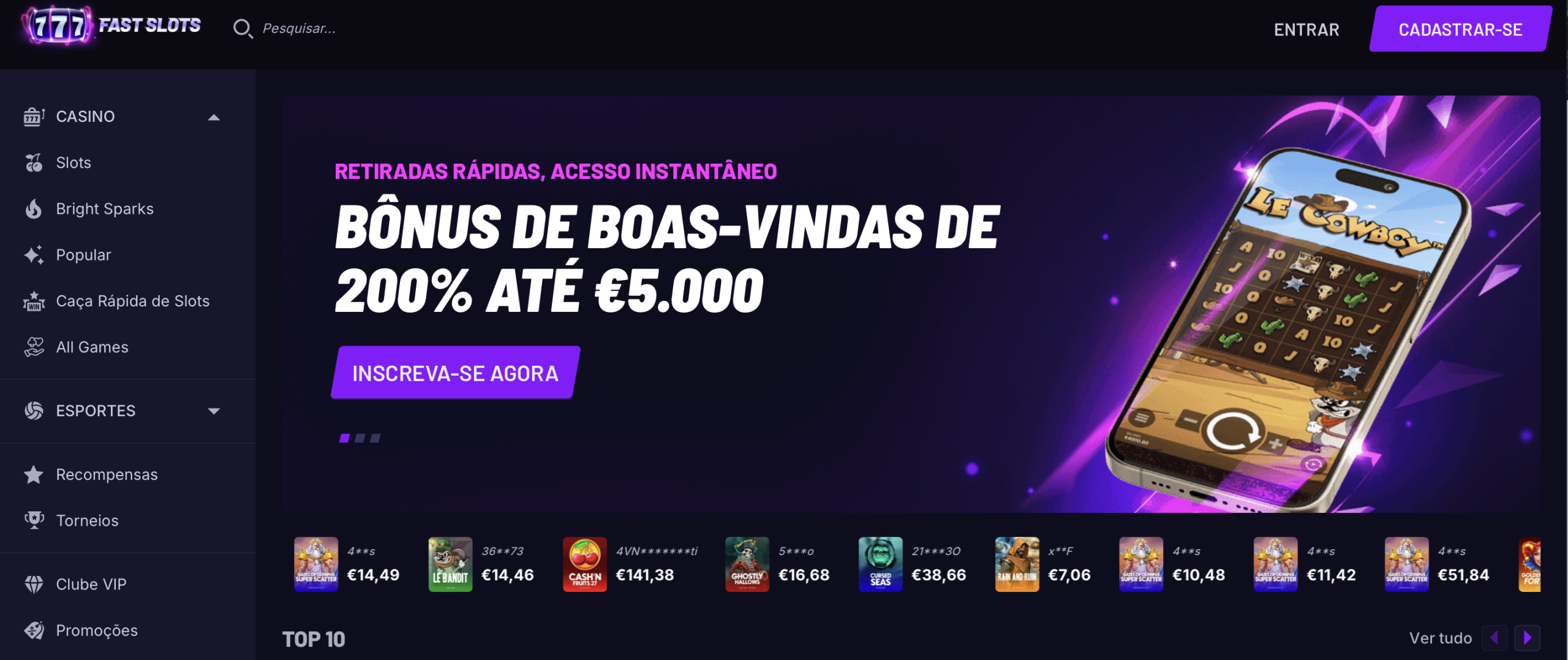 Fastslots - Cassino Estrangeiro com Apostas Esportivas e 5.000+ Jogos