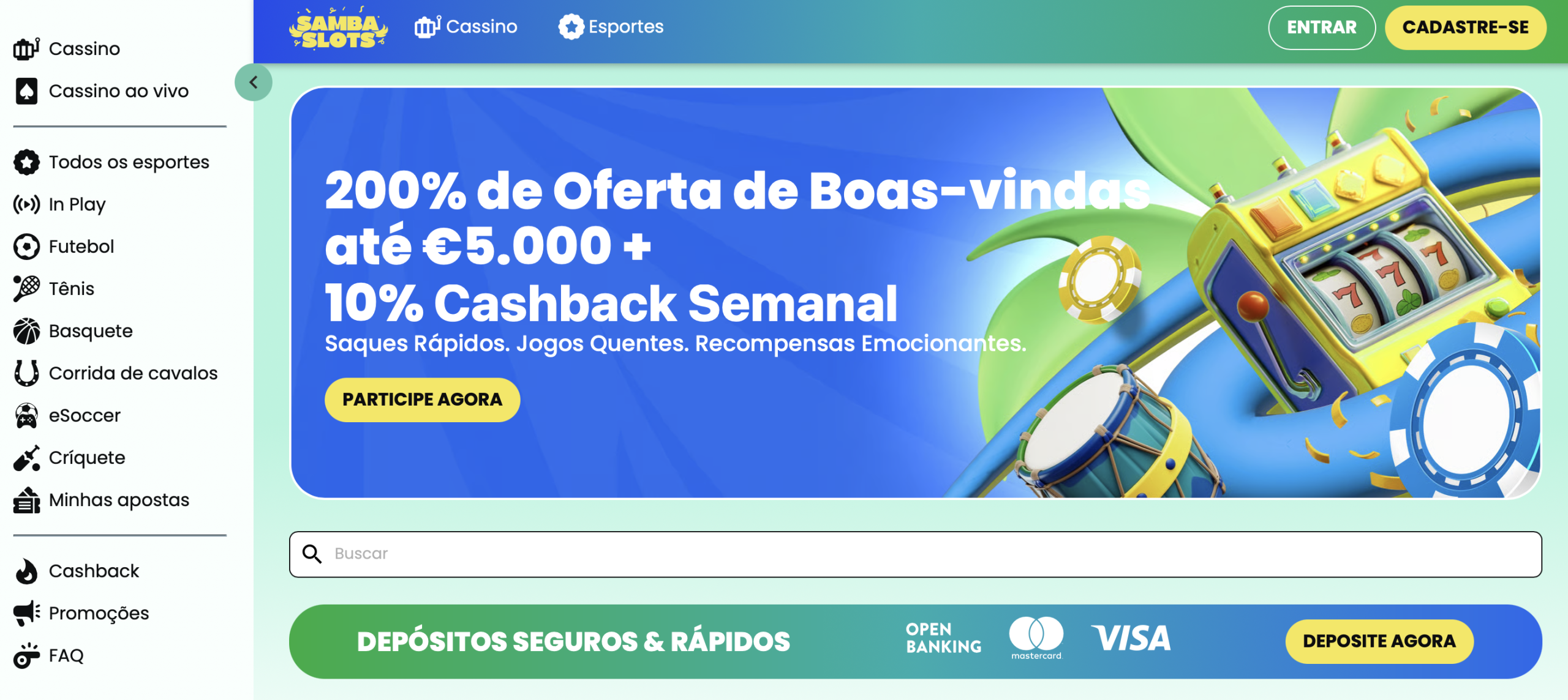 Samba Slots - Cassino Estrangeiro com Pix e Cashback Semanal sem Requisito